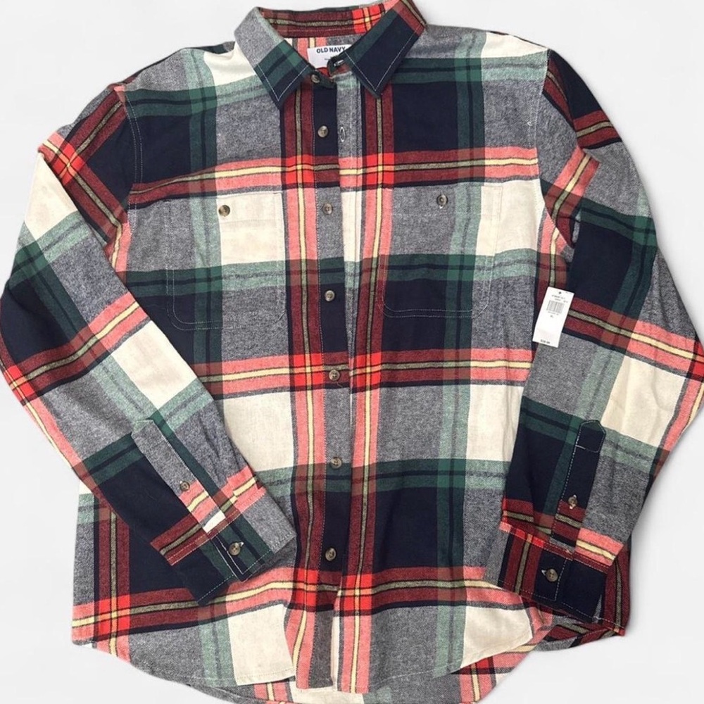 Old Navy red/green/blue plaid flannel shirt